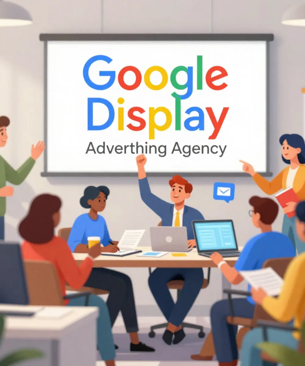 LeadGulls Google Display advertising specialists reviewing audience targeting segments and responsive ad performance on a campaign dashboard